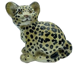 VTG ITALIAN MAJOLICA CERAMIC LEOPARD 8"