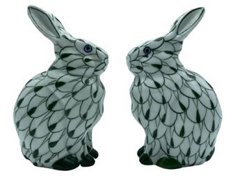 VINTAGE HEREND STYLE PORCELAIN RABBIT FIGURINES 5"