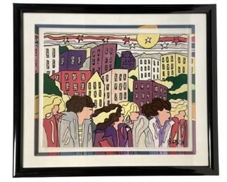 LINDA ROSEN CITYSCAPE EXPRESSIONIST PAINTING 39"