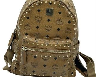 VTG MCM COGNAC VISETOS CANVAS STUDDED BACKPACK