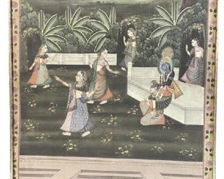 VINTAGE LARGE INDIAN PAINTING ON TEXTILE 50"