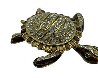 VINTAGE ENAMELED GOLD SEA TURTLE PIN 4"
