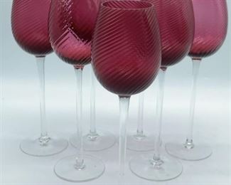 SET OF 7 HAND BLOWN WINE GLASSES 9"