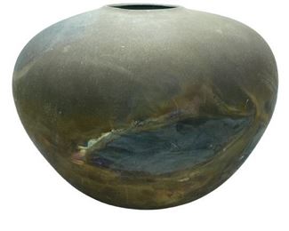 LARGE 1968 TONY EVANS RAKU POTTERY VASE 12"