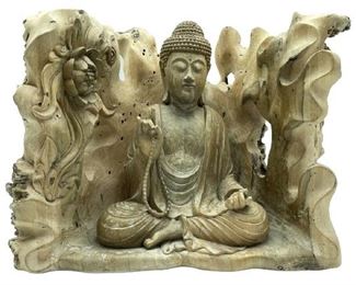 VINTAGE PECKY CYPRESS CARVED BUDDHA STATUE