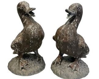 PAIR OF VINTAGE BRONZE DUCK GARDEN FOUNTAINS 14"