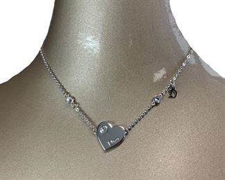 VTG CHRISTIAN DIOR SILVER HEART PENDANT NECKLACE