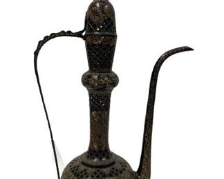 1960'S INDIAN TINNED COPPER DECORATIVE EWER 28.5"
