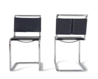 PAIR OF MARCEL BREUER CHROME LEATHER CHAIRS 34"
