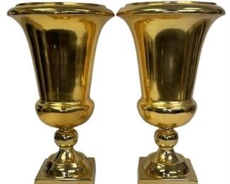 MID CENTURY MODERN BRASS FINISH METAL VASES 22"