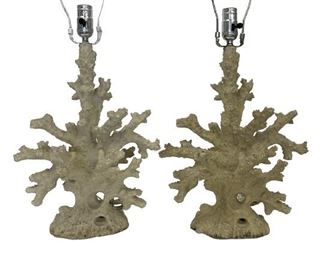 PAIR OF HOLLYWOOD REGENCY CORAL BRANCH LAMPS 27"