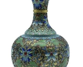 VTG CHINESE STYLE BRASS & ENAMEL CLOISONNE VASE