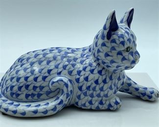VINTAGE HERREND STYLE PORCELAIN CAT FIGURINE 10"
