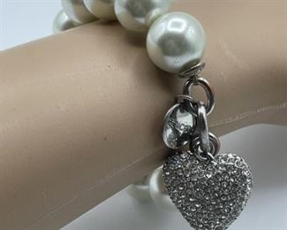 CHICO FAUX PEARL AND "DIAMOND" HEART BRACELET