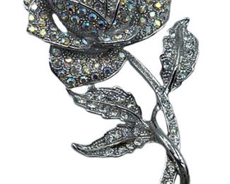 ALFRED SUNG SIGNED RHINESTONE FLOWER BROOCH