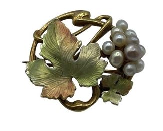 14K GOLD AND PEARL VINTAGE BROOCH