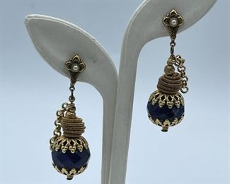 ALCOZER & jJ COBOLT BLUE AND GOLD DROP EARRINGS