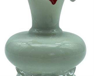 VINTAGE FENTON RED & WHITE GLASS VASE 6"