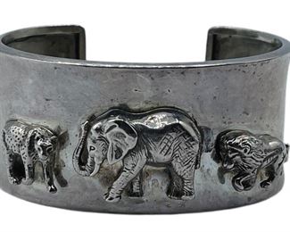 STERLING SILVER JUNGLE MOTIF CUFF BRACELET 59.7G