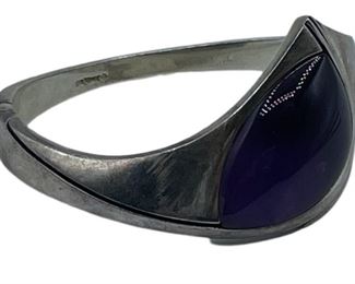 VTG STERLING SILVER AND AMETYST HINGED BRACELET