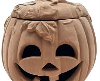 VINTAGE TERRACOTTA HALLOWEEN JACK O LANTERN 11"