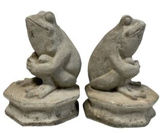 PAIR OF STONE GARDEN FROGS 9"