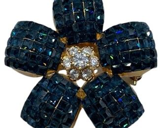 FAUX DIAMOND AND SAPPHIRE BLING BROOCH
