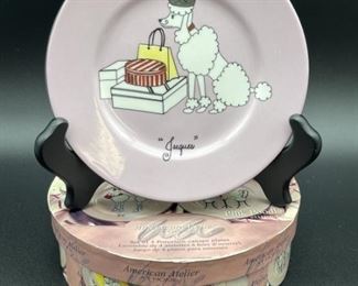AMERICAN ATELIER SET OF 4 ASSORTED POODLE PLATES