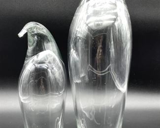PAIR OF STEUBEN STYLE PENGUIN GLASS SCULPTURES