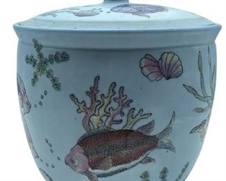 VINTAGE MACAU OCEAN SEALIFE CERAMIC LIDDED VESSEL