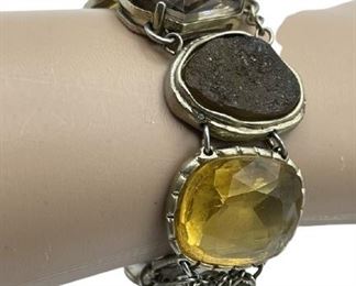 CHICO'S FAUX GEMSTONE AND GOLD BRACELET
