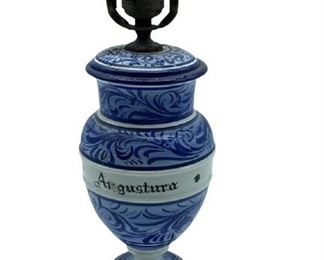 ANTIQUE ANGUSTURA BLUE & WHITE PORCELAIN LAMP 21"