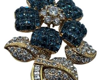 STUNNING RHINESTONE FLOWER BROOCH W/ CROWN STAMP