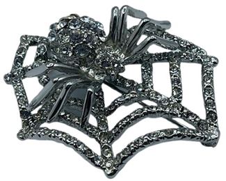 VTG RHINSTONE SPIDER AND WEB BROOCH