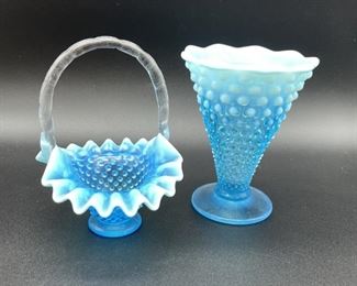 VTG FENTON HOBNOB VASE AND BASKET