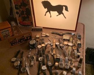 Over 60 vintage watches- backlit sign 