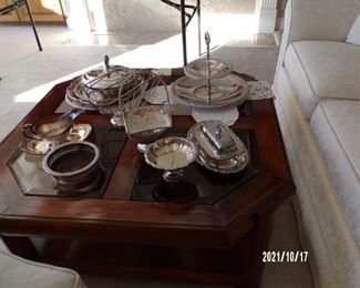 coffee table and silver plate