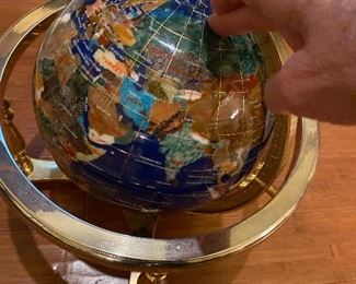 Gemstone globe- brass tabletop. Would be a great office piece! $80