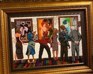 Marcus Glenn “Spectators at the Tarkay Exhibition “  Giclee in color on canvas with hand embellishment and bas-relief. Signed in ink. $750.