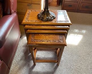 Carved and inlaid nesting tables