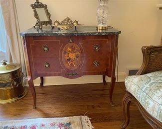 Marble-top marquetry chest