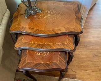 Marquetry nesting tables
