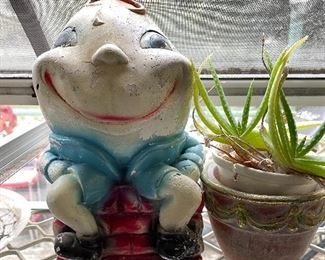 Chalk finish Humpty Dumpty planter. Also - small plants available for sale!