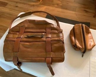 Leather travel bag with small accessory bag