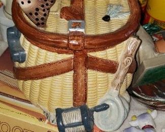 Fishing creel cookie jar