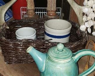 Pottery and antler handle basket