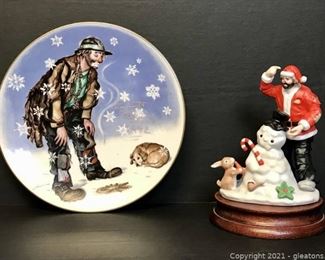 Emmett Kelly Jr Winter Plate and Christmas Miniature Figurine