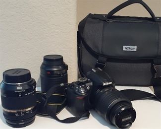 Nikon D3100 DSLR, body, three lenses and bag
