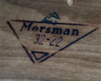 Detail, MCM Mersman 32-22 walnut end table (Pair)