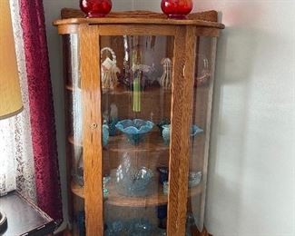 Oak Curio Cabinet with curved glass